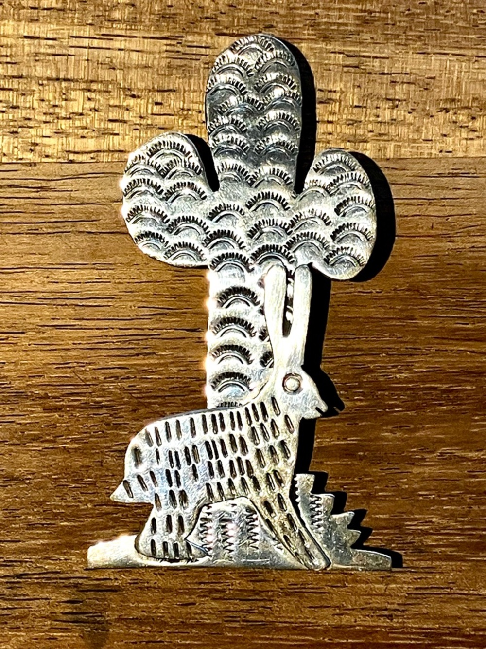 XL 70s Vintage stamped sterling silver cowgirl cactus brooch pin signed TH ‘78